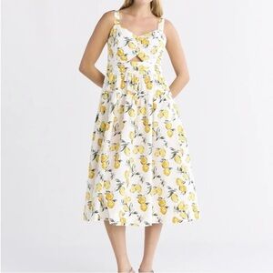 *NEW* Free Assembly Lemon Citrus Print Cutout Midi Dress